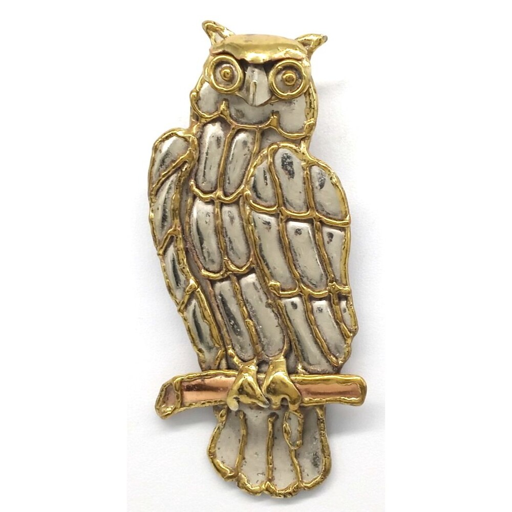 Owl Brooch Pendant Mixed Metals Gold Copper Tone Bird Pin Jewelry 3.5" High